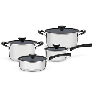 Jogo de Panelas Tramontina Solar Ceramic em Aço Inox Fundo Triplo com Revestimento Interno Cerâmico Grafite 4 Peças