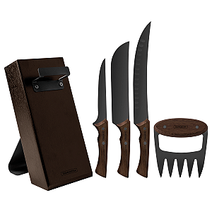 Kit para Churrasco Tramontina Churrasco Black com Lâminas de Aço Inox Escurecido e Cabos de Madeira 05 Peças