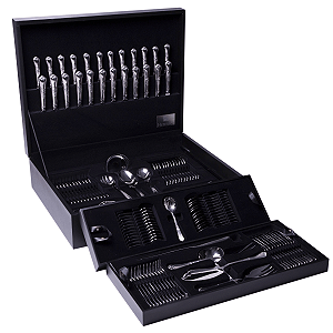 Faqueiro Classique Aço Inox 130 Peças c/ Estojo de Madeira Hercules 493-130