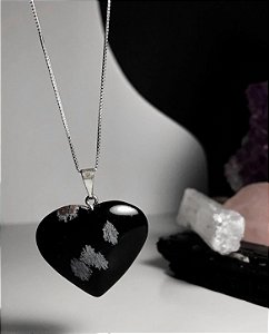 Colar Coração Obsidiana Flocada