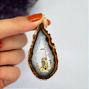 Pingente Geodo de Ágata com Cristal de Quartzo