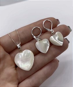 Conjunto Coração em Madrepérola natural