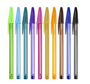 Caneta Esferográfica BIC Cristal Fashion, 10 Cores Vivas, Ponta Média de 1.2 mm