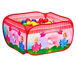 Piscina De Bolinha Infantil 48 Bolinhas Dobrável Criança Rosa Princesa