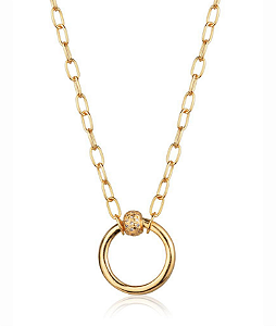 Colar Corrente Elos Largos e Pingente Aro com Detalhe Zircônia