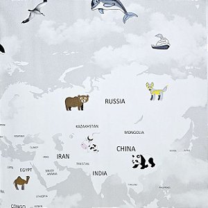 Papel de Parede Infantil Mapa Mundi Cinza Claro - Coleção Yoyo 2 Kantai