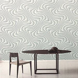 Papel de Parede Linhas Onduladas Cinza com Brilho - Coleção Poet Chart 4 | Kantai