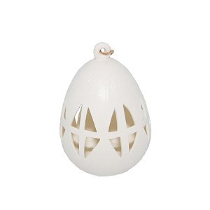 Luminária Cerâmica Branca Com Led Pendente Ninho Médio