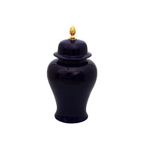 Pote Decorativo Cerâmica Azul E Dourado Aladim