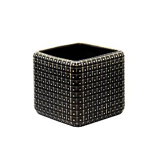Cachepô Vaso Decorativo Cerâmica Quadradinho Preto