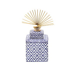 Pote Decorativo Cerâmica Azul E Branco Losango Pequeno