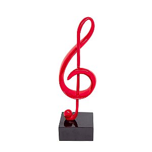 Escultura Decorativa Resina Vermelha Nota Musical Clave Casa