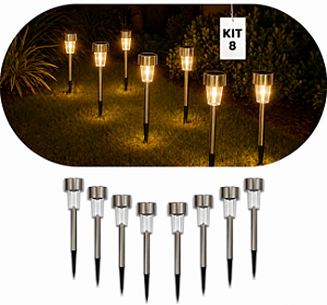 Kit 8 Luminária Solar Para Jardim 3000k Decoração Luz Quente