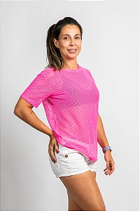 blusa tela rosa neon