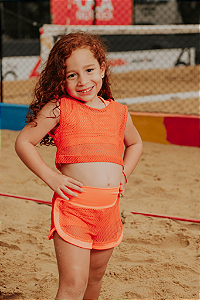 short infantil duplo tela laranja