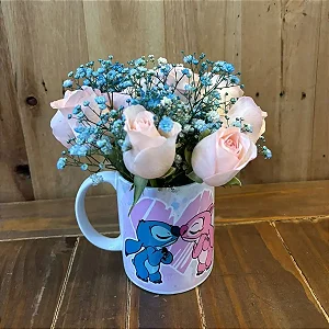 Caneca com Rosas e Folhagem (escolha a caneca)