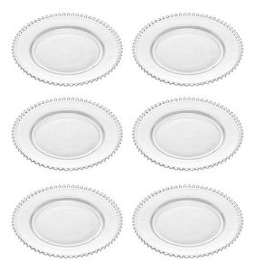 Jogo 6 Pratos Rasos Almoço Jantar De Cristal 28cm