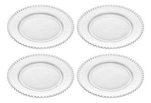 Jogo 4 Pratos Rasos Almoço Jantar De Cristal 28cm