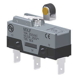 Microrutor Básico 16A, 1Na+1Nf, Alavanca Rígida Curta Com Rolete, Terminal Faston 6,3X0,8Mm M3LF Kap