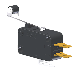 Microrutor Miniatura 10A, 1Na+1Nf, Alavanca Com Rolete, Terminal Faston 4,8X0,5Mm MV5J3CA1 Kap
