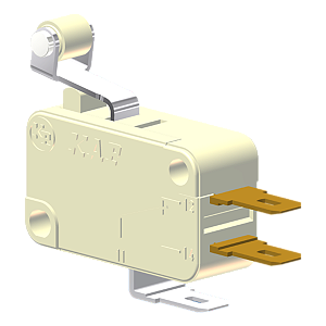 Microrutor Miniatura 15A, 1Na+1Nf, Alavanca Curta Com Rolete, Terminal Faston 4,8X0,5Mm MV71J2CA1 Kap