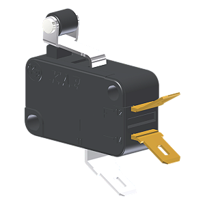 Microrutor Miniatura 5A, 1Na+1Nf, Alavanca Curta Com Rolete, Terminal Faston 4,8X0,5Mm MV3J1CB1 Kap