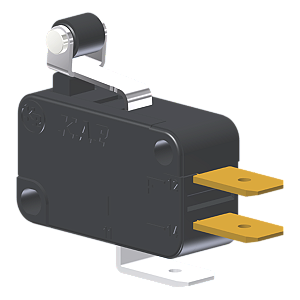 Microrutor Miniatura 5A, 1Na+1Nf, Alavanca Curta Com Rolete, Terminal Faston 6,3X0,8Mm MV3J1FA1 Kap