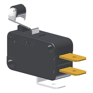 Microrutor Miniatura 5A, 1Na+1Nf, Alavanca Curta Com Rolete, Terminal Faston 6,3X0,8Mm MV3J2FA1 Kap