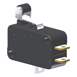 Microrutor Miniatura 5A, 1Na+1Nf, Alavanca Curta Com Rolete, Terminal Solda MV3J1IC1 Kap