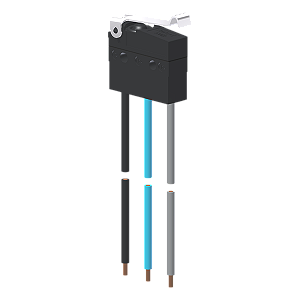 Microrutor Subminiat. Protegido 10A Contato Na+Nf Alav. Flexível Curta C/ Roldana Simulada, 3 Cabos De Ligação, 20 Awg, MMP1U1NW Kap
