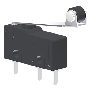 Microrutor Subminiatura 5A, 1Na+1Nf, Alavanca Flexível Com Rolete, Terminal Circuito Impresso MM1R3NI Kap