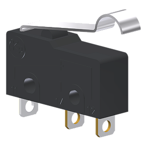 Microrutor Subminiatura 5A, 1Na+1Nf, Alavanca Flexível Curta C/ Rolete Simulado, Terminal Solda MM1U1NS Kap