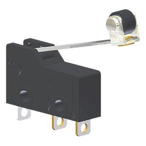 Microrutor Subminiatura 5A, 1Na+1Nf, Alavanca Rígida Com Rolete, Terminal Solda MM2J4NS Kap
