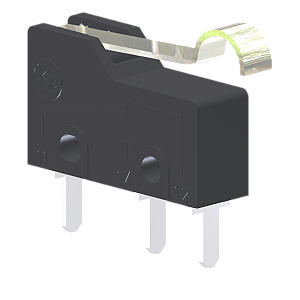 Microrutor Subminiatura 5A, 1Na+1Nf, Alavanca Rígida Curta Com Rolete Simulado, Terminal Circuito Impresso MM1D1NI Kap