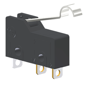 Microrutor Subminiatura 5A, 1Na+1Nf, Alavanca Rígida Curta Com Rolete Simulado, Terminal Solda MM1D2ES Kap