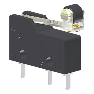 Microrutor Subminiatura 5A, 1Na+1Nf, Alavanca Rígida Curta Com Rolete, Terminal Circuito Impresso MM1J1EI Kap