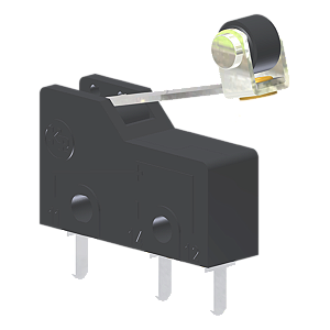 Microrutor Subminiatura 5A, 1Na+1Nf, Alavanca Rígida Curta Com Rolete, Terminal Circuito Impresso MM1J2EI Kap