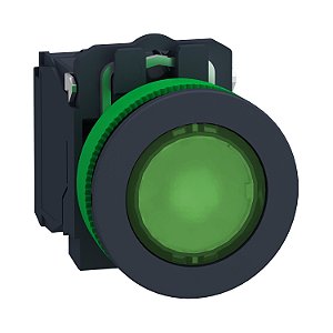 Botão Luminoso Faceado Ø30Mm Plástico, Retorno Por Mola, Verde, Na+Nf, 24Vca/Cc XB5FW33B5 SCHNEIDER