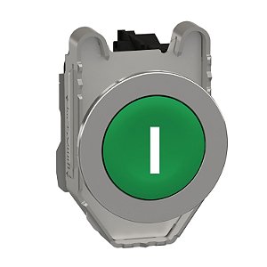 Push Button Flush Mounted, Metal, Green, Ø30, Spring Return, Marked I, 1 No XB4FA3311 SCHNEIDER