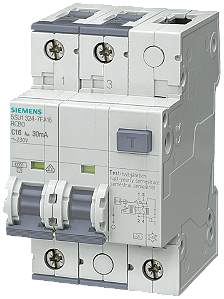 Interruptor Fi/Disjuntor 10 Ka 2P Tipo A 30 Ma Car C In 20 A Un Ca 230 V Disjuntor Diferencial/Disjuntor Sentron 5SU1 Para A Proteção Combinada Contra Sobrecarga Curto-Circuito E Correntes De Falha Nossos Disjuntores De Corrente 5SU1324-7FA20 Siemens