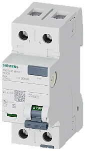 Disjuntor De Corrente De Fuga De 2 Polos Tipo A Com Pequeno Atraso In 25 A 30 Ma Un Ca 230 V Disjuntor De Corrente Residual Sentron 5SV3 Para A Proteção Abrangente De Pessoas E Valores Materiais Contra Choque Elétrico Os 5SV3312-6KK01 Siemens