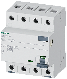 Disjuntor De Corrente De Fuga De 4 Polos Tipo A In 25 A 30 Ma Un Ca 400 V Sigres Condições Ambientais Difíceis Intervalo Do Teste Prolongado Disjuntor De Corrente Residual Sentron 5SV3 Para A Proteção Abrangente De Pessoas E 5SV3342-6KK12 Siemens