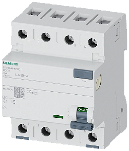 Disjuntor De Corrente De Fuga De 4 Polos Tipo A Com Pequeno Atraso In 40 A 30 Ma Un Ca 400 V Disjuntor De Corrente Residual Sentron 5SV3 Para A Proteção Abrangente De Pessoas E Valores Materiais Contra Choque Elétrico Os 5SV3344-6KK01 Siemens