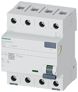 Disjuntor De Corrente De Fuga De 4 Polos Tipo A Com Pequeno Atraso In 63 A 30 Ma Un Ca 400 V Disjuntor De Corrente Residual Sentron 5SV3 Para A Proteção Abrangente De Pessoas E Valores Materiais Contra Choque Elétrico Os 5SV3346-6KK01 Siemens