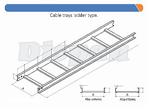 Leito Para Cabo Tipo Pesado Aço Carbono Longarina #12 Travessa #14 1000Mm Gf 3000Mm Aba Ext Alt 100Mm Dist 500Mm