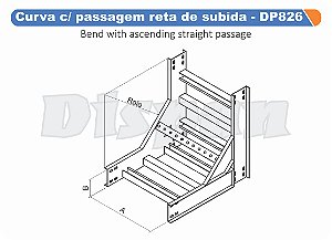 Curva Para Leito Passagem Reta De Subida Aço Carbono Raio Segmentado 520 1200Mm Gf Aba Externa Alt 100Mm