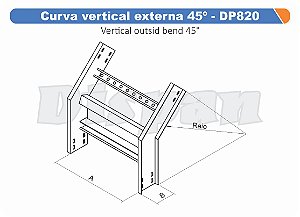 Curva Para Leito Vertical Externa Aço Carbono 45G Raio Segmentado 320 900Mm Gf Aba Externa Alt 100Mm