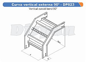 Curva Para Leito Vertical Externa Aço Carbono 90G Raio Segmentado 520 1500Mm Gf Aba Externa Alt 100Mm