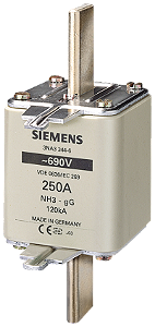 Elemento De Fusível Nh NH3 In 355 A Gg Un Ca 690 V Un Cc 440 V Indicador Frontal Pegas Condutoras De Tensão Elemento Fusível Nh Sentron 3NA3 Para A Proteção Seletiva De Condutores E De Instalações O Sistema De Fusíveis Nh Oferece 3NA3354-6 Siemens