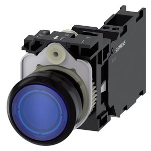 Botão Iluminado 22 Mm Redonda Plástico Azul Botão De Pressão Plano Tecla Com Retorno Com Suporte 1NA+1NF Módulo Led Com Led Integrado CA/24V Cc Conexão De Mola Botão De Pressão Iluminado Sirius Act Para A Comutação E O 3SU1102-0AB50-3FA0 Siemens